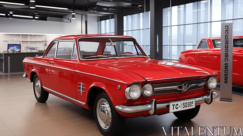 Red Car Parked Inside Showroom | Vray Tracing | Classicism AI Image