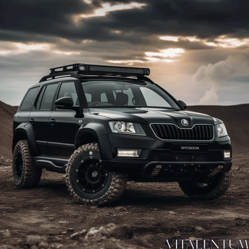Black SUV in the Desert | Moody Chiaroscuro Lighting | Adventure Themed AI Image