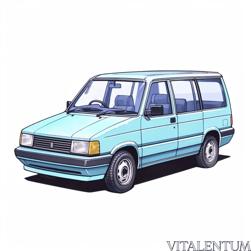 AI ART Blue Van on White Background - Colorful Moebius Style