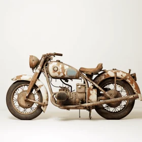 Rusted Motorcycle on White Floor | Streamlined Design