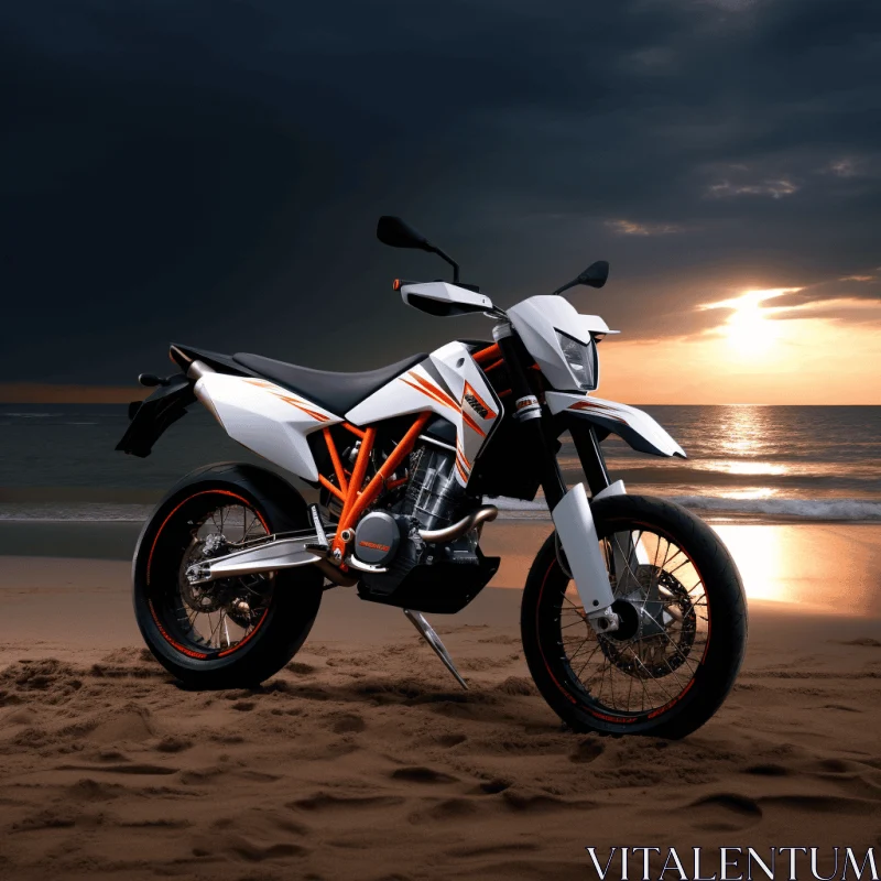Brown and White Motorcycle on Beach | Studio Lighting | Orange Accents AI Image
