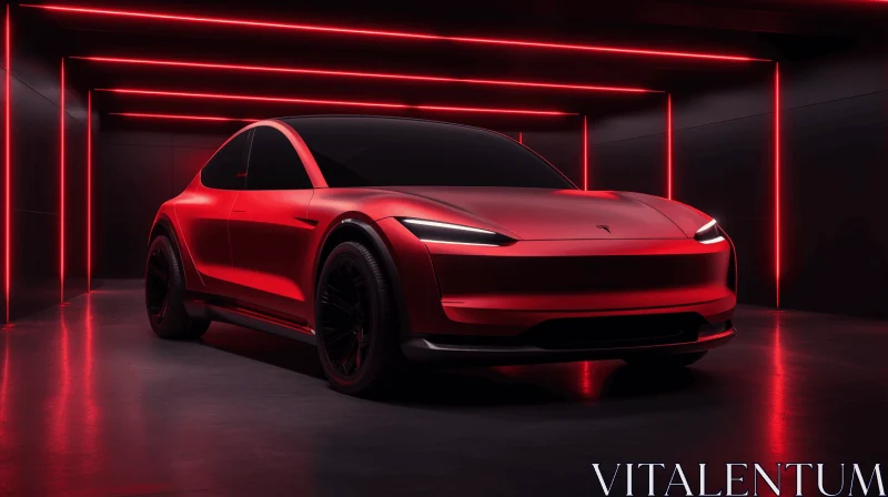 Captivating Red SUV in Dark Room | Electric Fantasy | 8K AI Image