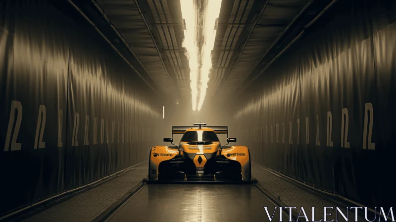 Captivating Gold Racing Car in Dark Tunnel | Amber Glow AI Image