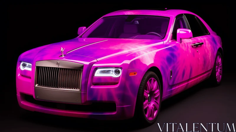 Psychedelic Surrealism: Rolls Royce Ghost in Purple on Black Background AI Image