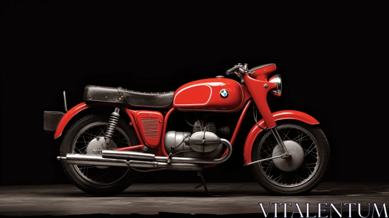 AI ART Red BMW Motorcycle on Black Background | Mid-Century Modern Style