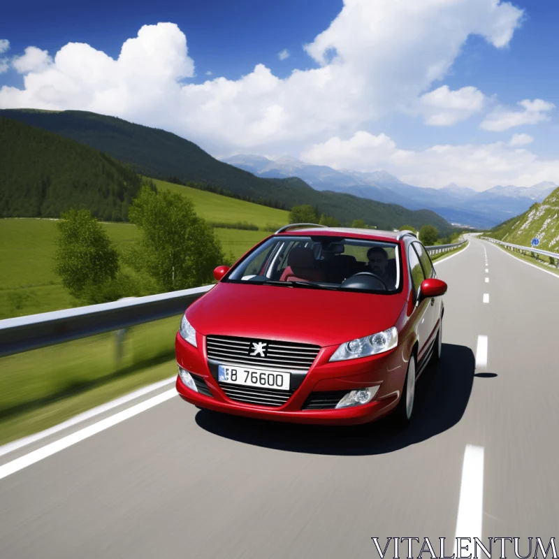 Captivating Red Car on Paved Road | Contemporary and Traditional Style AI Image