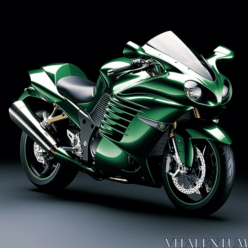 AI ART Sleek Green Motorcycle with Bold Curves | Dark Azure and Silver