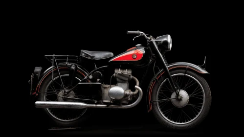 Vintage Black and Red Motorcycle on Black Background