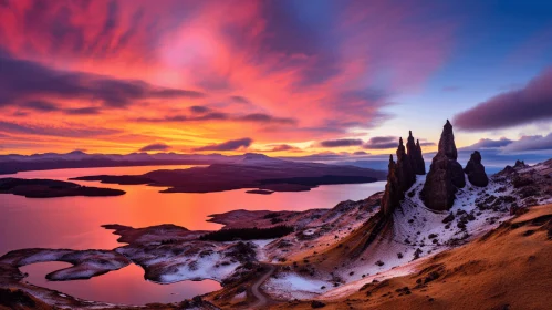 Mesmerizing Sunset over Snowy Scottish Landscape