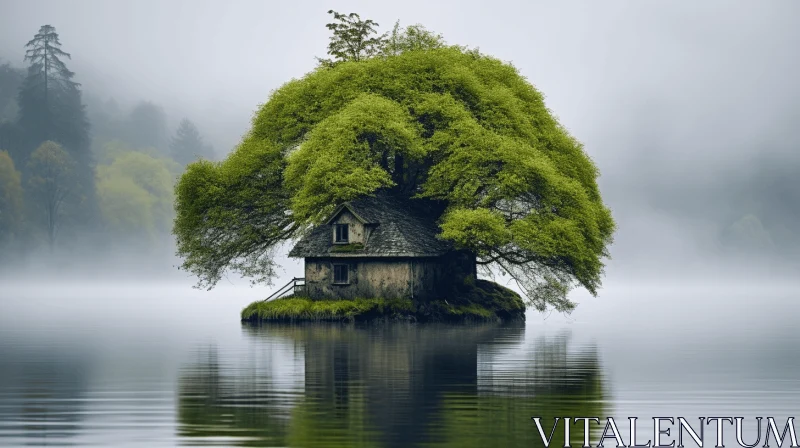 Serene Treehouse on Island - A Celebration of Nature AI Image