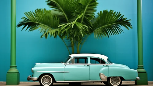 Vintage Car and Palm Tree: A Retro Glamor Art Photography
