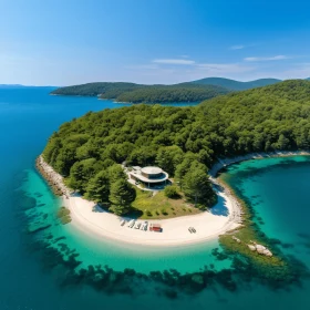 Aerial View of Lika Island: Modern Architecture and Luxurious Cabincore Aesthetics