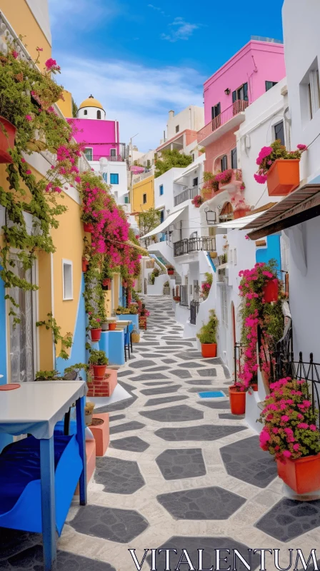 Colorful Psychedelic-Inspired Street in Santorini, Greece AI Image