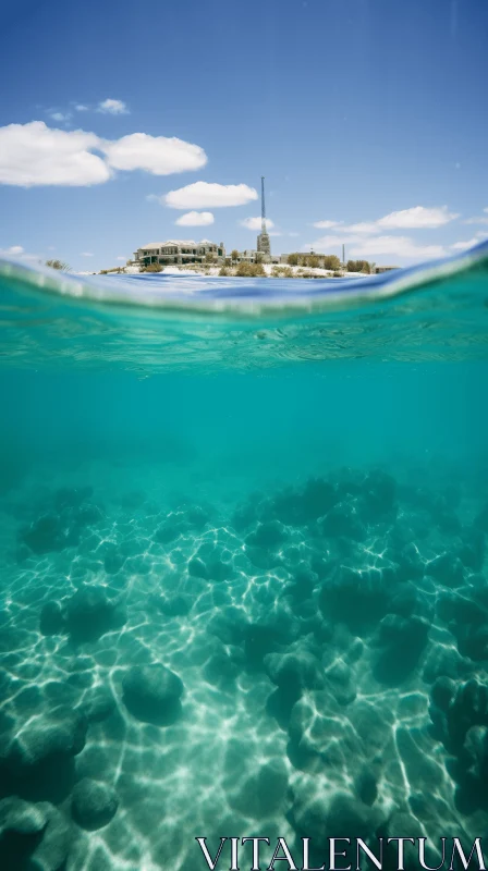 Underwater View of Island and Rocks - Transavanguardia Style AI Image
