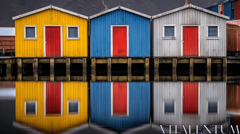 Symmetrical Colorful Dock Houses by the Water AI Image