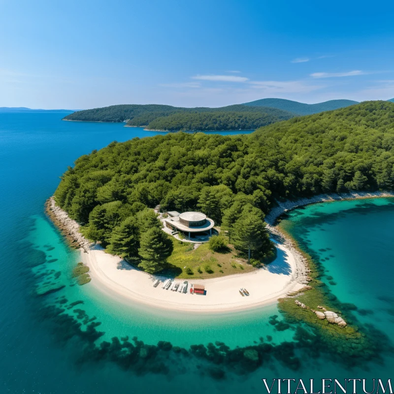 Aerial View of Lika Island: Modern Architecture and Luxurious Cabincore Aesthetics AI Image