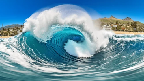 Aquamarine Wave - An Intricate Dance of Water and Urban Life