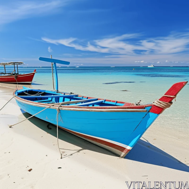 Exotic Beach Scene with Traditional Boats AI Image