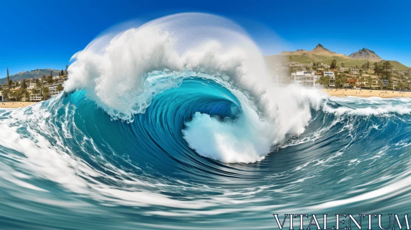 Aquamarine Wave - An Intricate Dance of Water and Urban Life AI Image