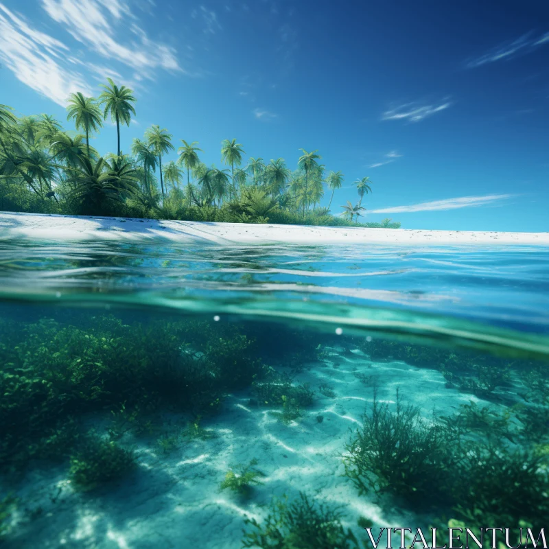 Underwater View of a Tropical Island - A Fluid and Organic Representation AI Image