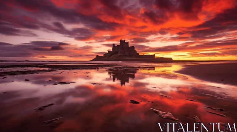 Majestic Red Castle at Sunset - A British Landscape Masterpiece AI Image