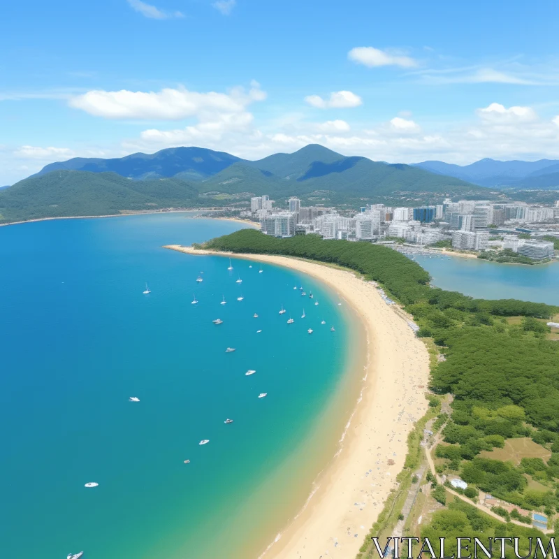 Spectacular Aerial View of City, Mountains and Sea AI Image