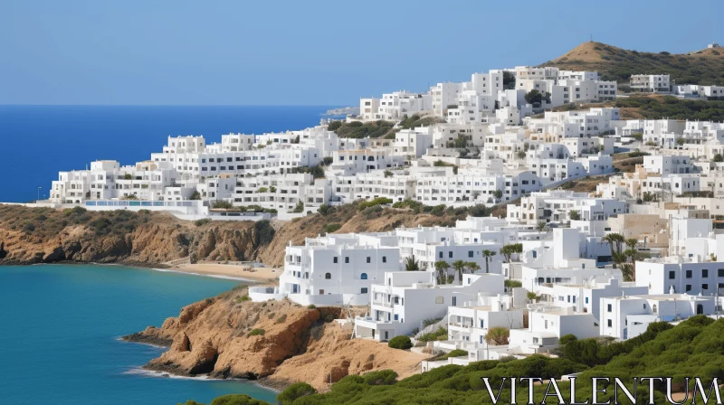 Mediterranean-Style White Village by the Azure Ocean AI Image