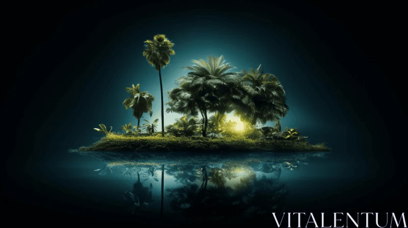 Dark Island with Palm Trees: A Conceptual Light Sculpture AI Image