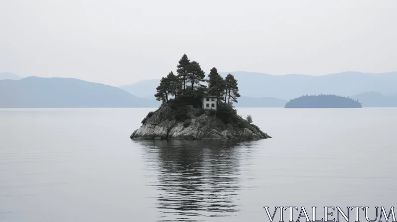 Minimalistic Island House - A Study in Subtle Atmospheric Perspective AI Image