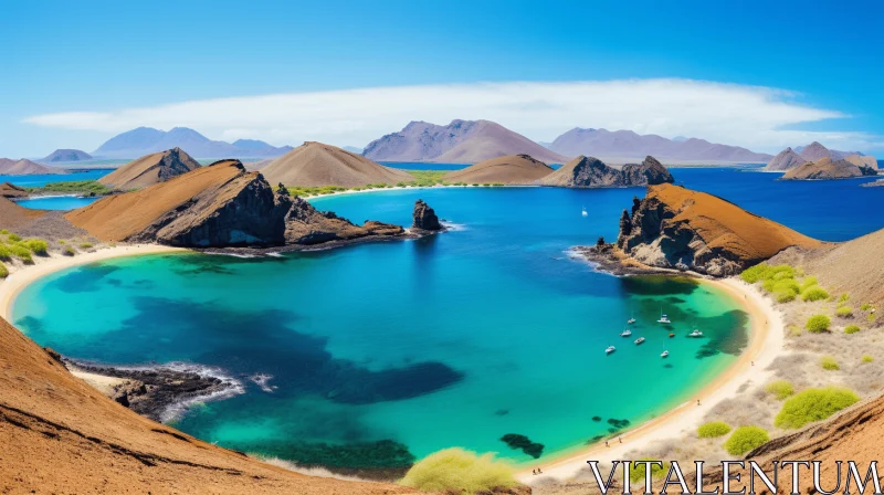 Turquoise Lake and Mountain Landscape of Galapagos Islands AI Image