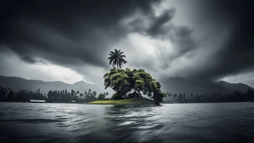 Island Portrait: Chiaroscuro Palm Tree in Overcast Sky