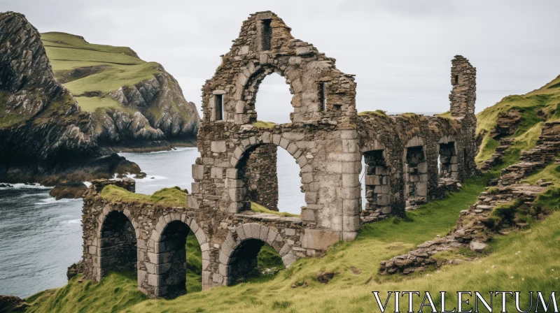 Mystical Ruins of Old Cathedral on Irish Island AI Image