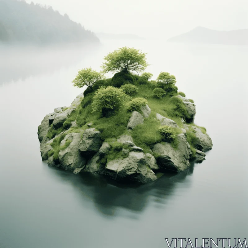 Zen-Inspired Island Landscape - A Serene Portrait in Green AI Image