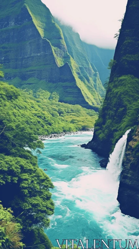 Lush Jungle Waterfall: A Serene Marine Vista AI Image