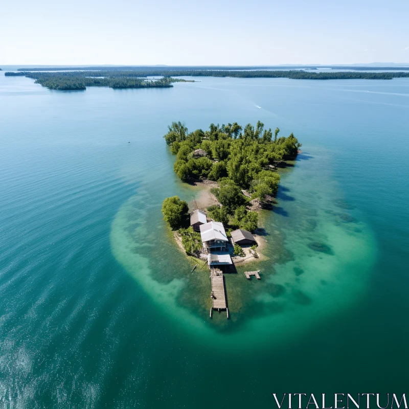 Serene Island Oasis in the Heart of a Lake AI Image