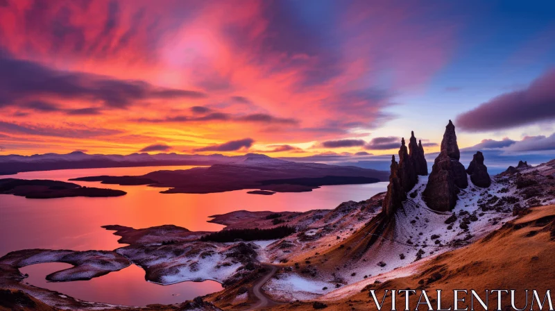 Mesmerizing Sunset over Snowy Scottish Landscape AI Image