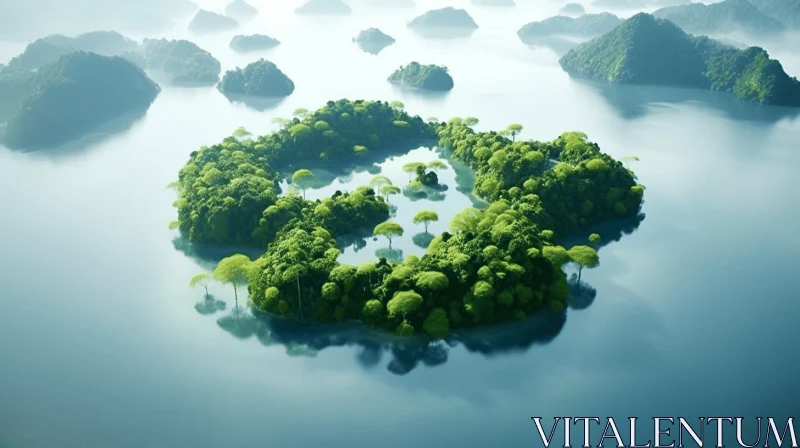 Futuristic Island Surrounded by Water: An Environmental Awareness Art Piece AI Image