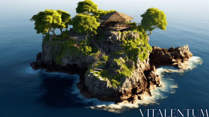 Isolated Island Retreat - A Serene Coastal Scene AI Image