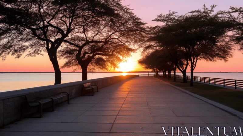 Silhouetted Pathway by Lake - Afro-Caribbean Influence and Prairiecore Aesthetics AI Image