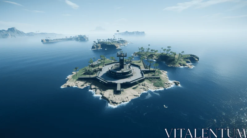 Nautical Charm: Immersive Island Scene with Military Base AI Image