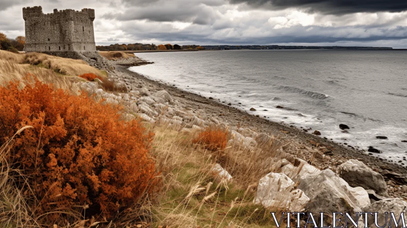 Old Castle by the Sea: A Study in Naturalistic Colors AI Image