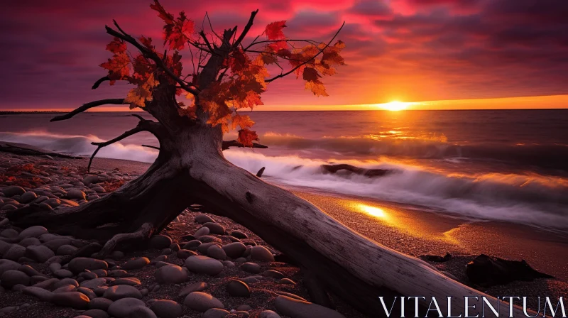 Serene Sunset: Nature's Beauty Captured in a Coastal Landscape AI Image