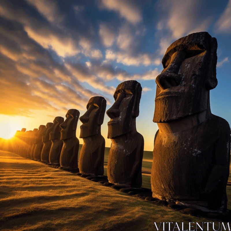 AI ART Easter Island Moai Statues at Sunset - A National Geographic Style Image
