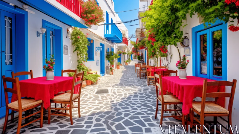 Colorful Greek Alleyway - Architectural and Artistic Splendor AI Image