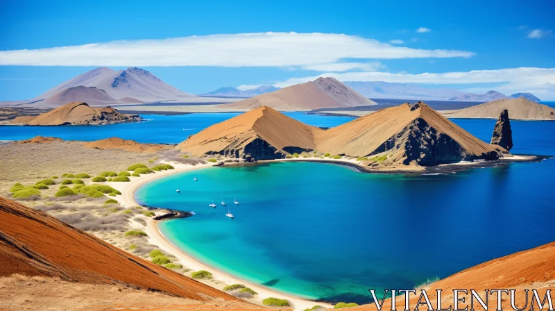 Mesmerizing Beach and Mountain View in Bold Colors AI Image