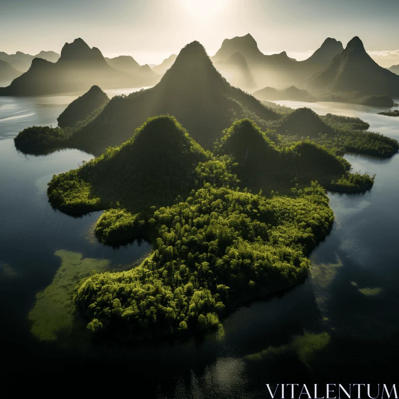 Aerial View of Nature Reserve - Tropical Symbolism in Dark Green AI Image