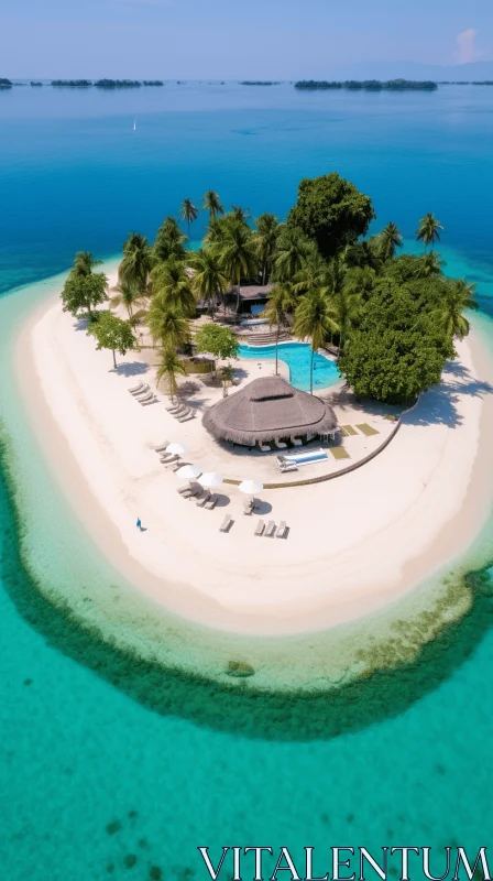 Tropical Island Resort - A Serene Paradise in Light White and Dark Cyan AI Image