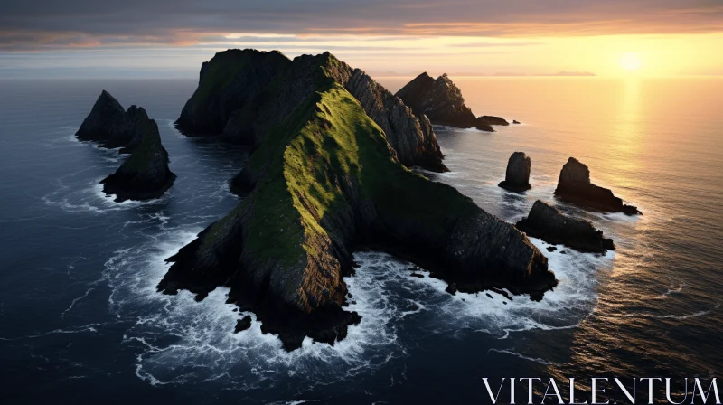 Sunrise on Rocky Cliffs of Santoriga, Ireland - Unreal Engine and Maya Rendering AI Image