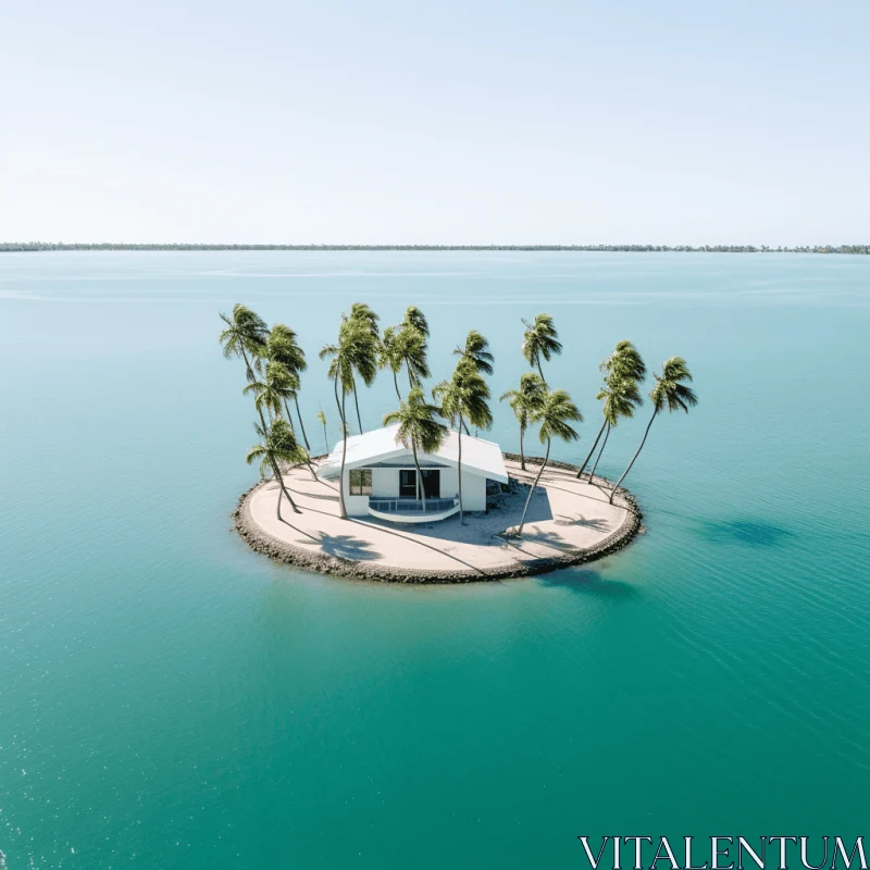 Serene Island House Amidst Tranquil Ocean AI Image