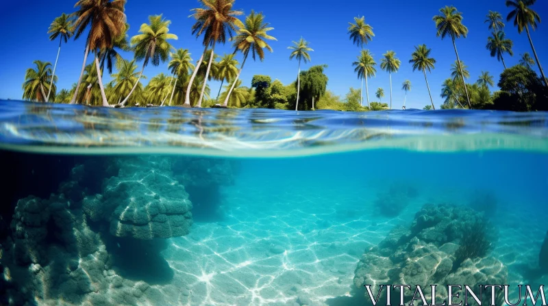Underwater Delight: Palm Trees meet Crystal Waters AI Image